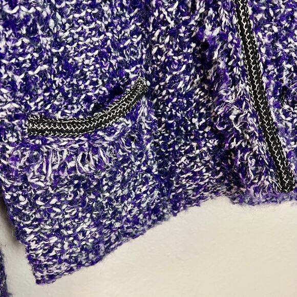 Chico's Tweed Boucle Fringe Wool Blend Purple Blazer Cardigan Jacket Chico's 2 - Picture 6 of 9